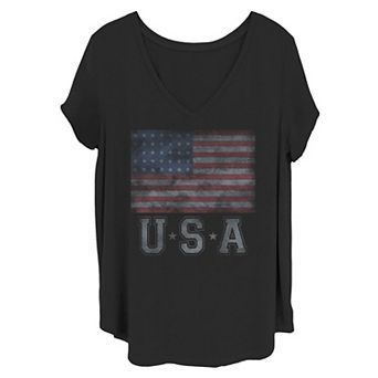Juniors' Plus Size U.S.A. American Flag Tee