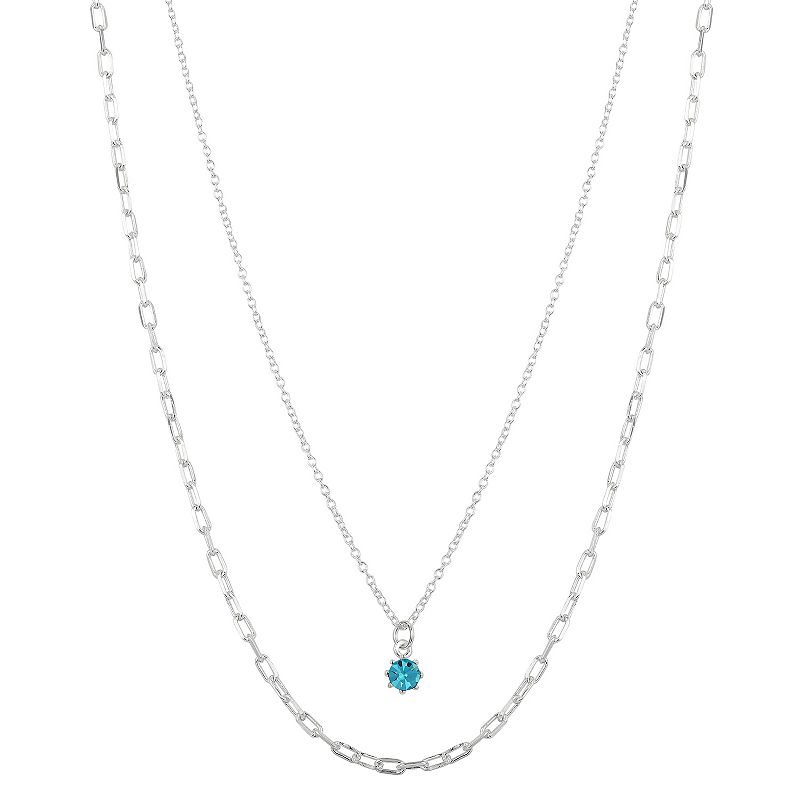 Love This Life Crystal Birthstone and Link Chain Necklace Set, Womens, Si