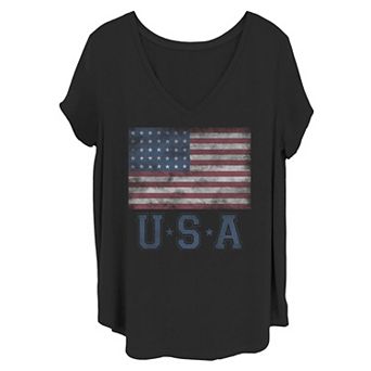 Juniors' Plus Size Distressed America Flag Tee