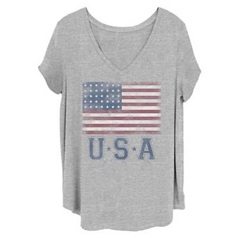 Juniors' Plus Size Distressed America Flag Tee