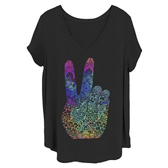 Juniors' Plus Size Rainbow Peace Sign Flowy Graphic Tee