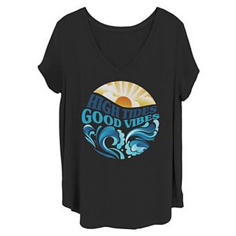 Juniors' Plus Size High Tides Good Vibes Beach Sunrise Tee