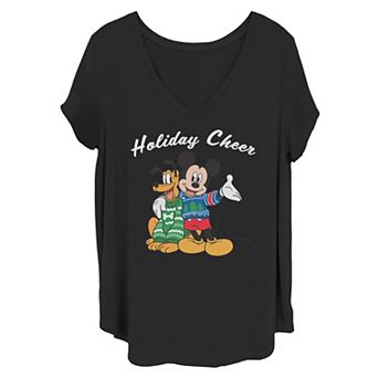 Disney's Mickey Mouse and Pluto Juniors' Plus Holiday Cheer Christmas Tee