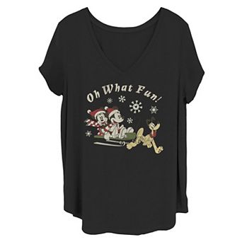 Disney's Mickey Minnie and Pluto Juniors' Plus Oh What Fun Christmas Sled Tee