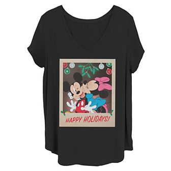 Disney's Mickey and Minnie Juniors' Plus Happy Holidays Christmas Portrait Tee