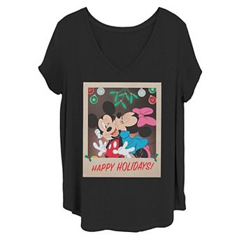 Disney's Mickey and Minnie Juniors' Plus Happy Holidays Christmas Portrait Tee