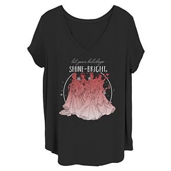 Juniors' Plus Disney Princess Let Your Holidays Shine Bright Group Shot Tee