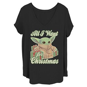 Juniors' Plus Star Wars The Mandalorian The Child All I Want For Christmas Tee
