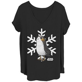Juniors' Plus Star Wars Porg Snowflake Christmas Holiday Tee