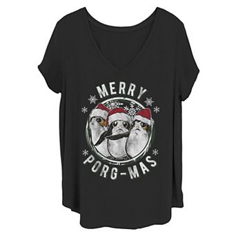 Juniors' Plus Star Wars Merry Porg-Mas Christmas Holiday Tee