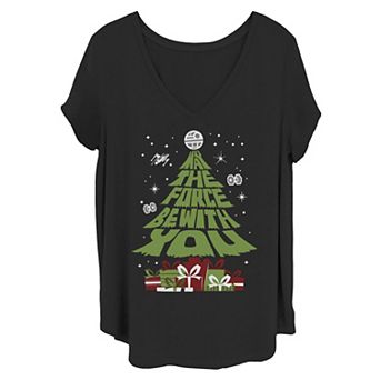 Juniors' Plus Star Wars May The Force Be With You Christmas Tree Tee