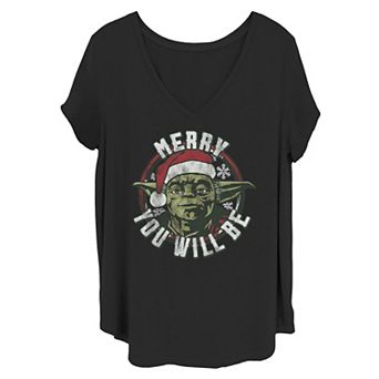 Juniors' Plus Star Wars Merry Yoda Tee