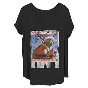 Juniors' Plus Star Wars Yoda Naughty Or Nice Flyer Christmas Tee