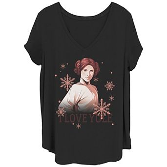 Juniors' Plus Star Wars Leia I Love Yule Christmas Snowflake Tee