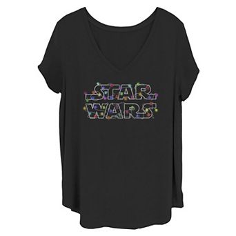 Juniors' Plus Star Wars Christmas Lights Logo Tee