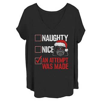 Juniors' Plus Star Wars Darth Vader Naughty or Nice Checklist Portrait Tee