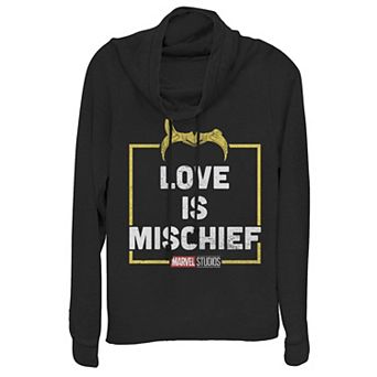 Juniors' Marvel Loki Love Is Mischief Cowlneck Graphic Lightweight Long Sleeve