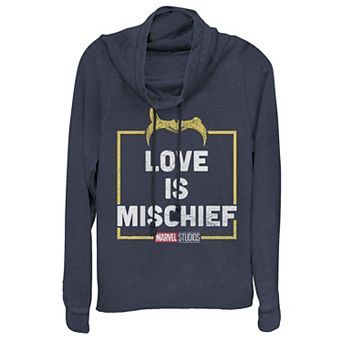 Juniors' Marvel Loki Love Is Mischief Cowlneck Graphic Lightweight Long Sleeve