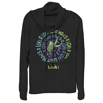 Juniors' Marvel Loki Spiral Quote Cowlneck Graphic Lightweight Long Sleeve