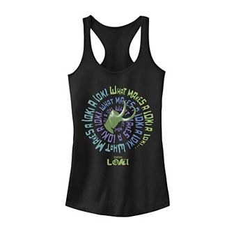 Juniors' Marvel Loki Spiral Quote Tank Top