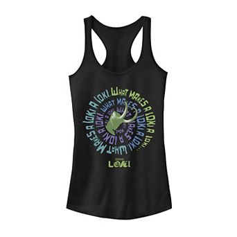 Juniors' Marvel Loki Spiral Quote Tank Top