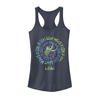 Juniors' Marvel Loki Spiral Quote Tank Top