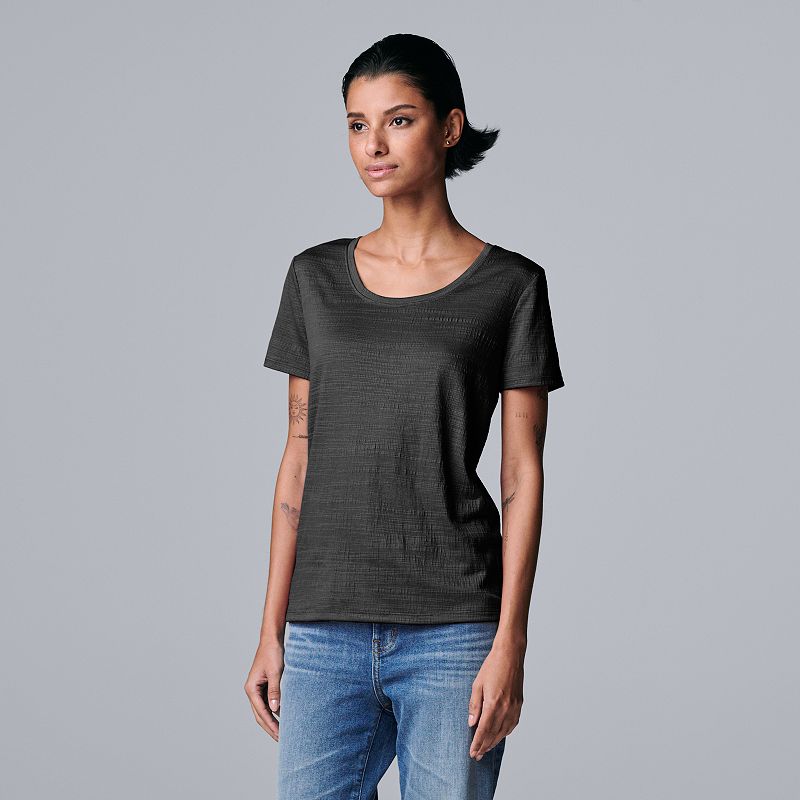 Petite Simply Vera Vera Wang Textured Relaxed Fit Tee, Womens, Size: XS Pe