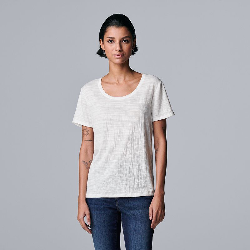 Petite Simply Vera Vera Wang Textured Relaxed Fit Tee, Womens, Size: Small