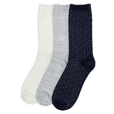 Women's Cuddl Duds® 3-Pack Scattered Birdseye Spacedye Tuckstitch Crew Socks