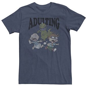 Big & Tall Nickelodeon Rugrats Running From Reptar And Adulting Tee