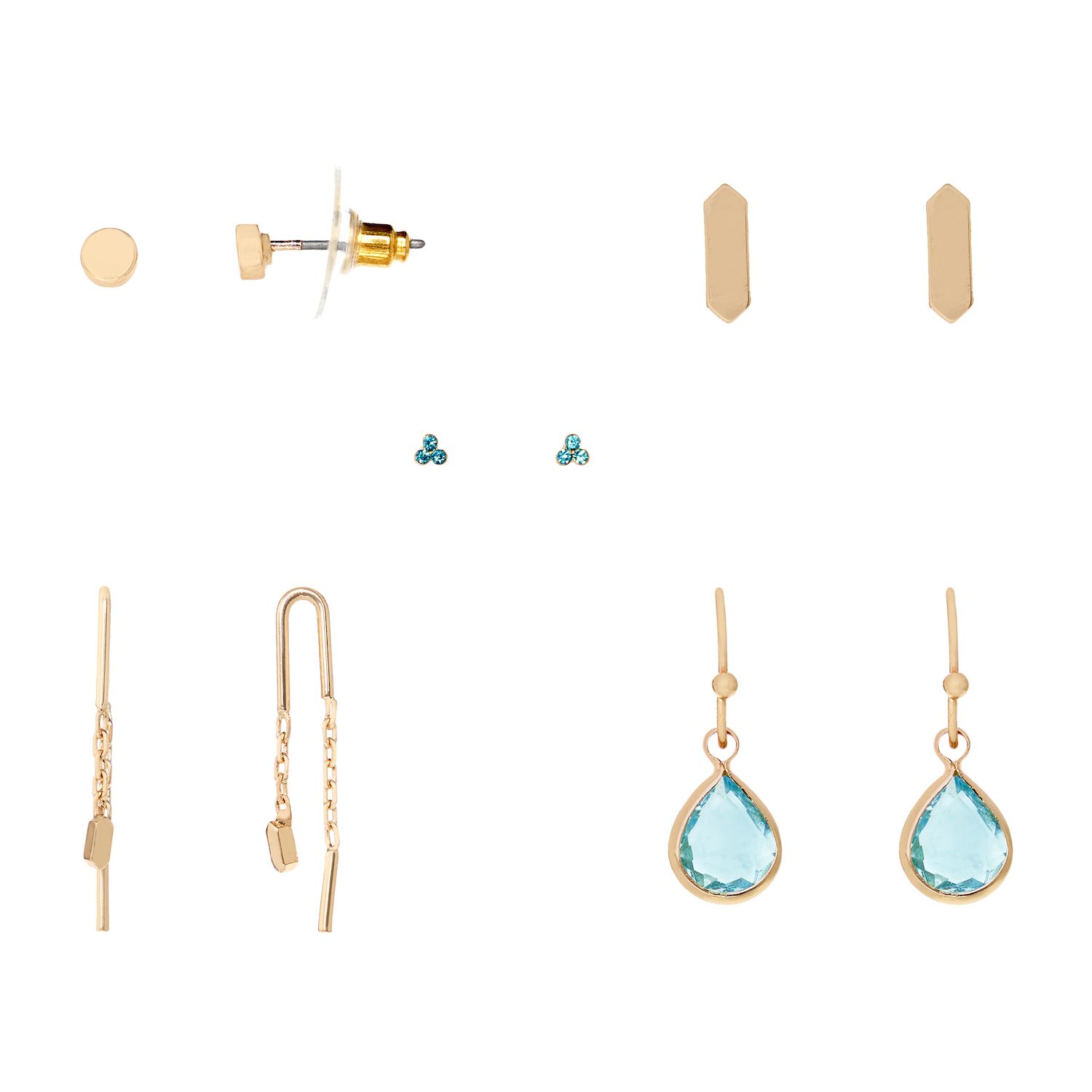 Image for LC Lauren Conrad Blue Simulated Crystal 5-Piece Stud & Drop Earring Set at Kohl's.
