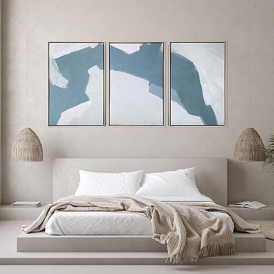 Gallery 57 "Abstract Blues" Floating Canvas with Natural Wood Frame 3-Piece Wall Art