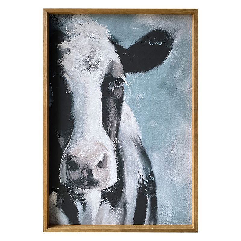 Gallery 57 Staring Cow Wood Framed Canvas Wall Art, Multicolor
