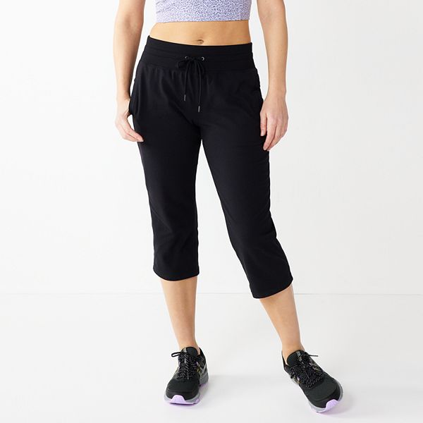 TEK GEAR Black Stripe Workout Yoga Athletic Crop Leggings Stretch