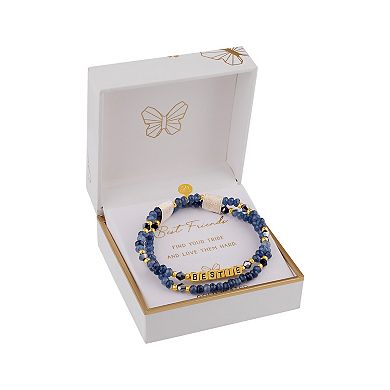 Bicone & Rondelle Crystal Bead & 18k Gold Plated "Bestie" Double Stretch Bracelet Set