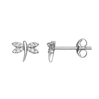 PRIMROSE Sterling Silver Cubic Zirconia Dragonfly Stud Earrings