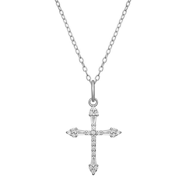 PRIMROSE Sterling Silver Cubic Zirconia Cross Pendant Necklace