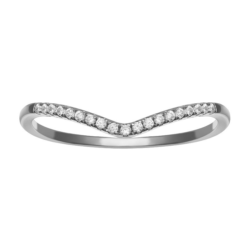 PRIMROSE Sterling Silver Cubic Zirconia V-Shape Ring, Womens, Size: 8, Gre