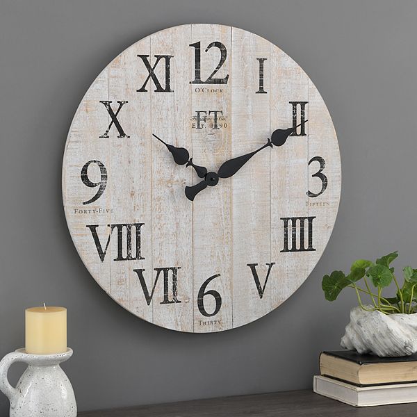 FirsTime & Co. White Rustic Barn Wood Wall Clock