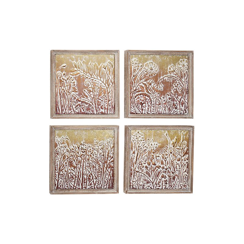 Stella & Eve Embossed Metal Floral Wall Decor 4-Piece Set, Gold