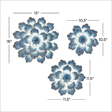 Stella & Eve Blue Metal Floral Wall Decor 3-Piece Set