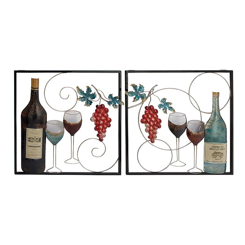 Stella & Eve Iron Wine Wall Decor 2-Piece Set, Multicolor