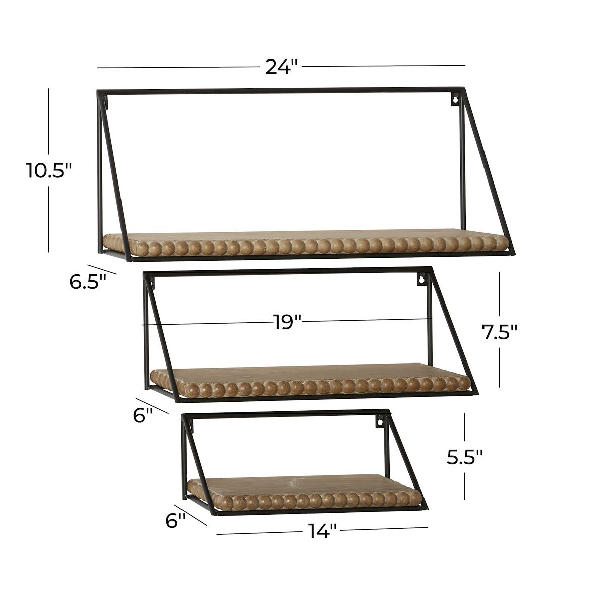Beaded wall shelf measurements diagram in inches