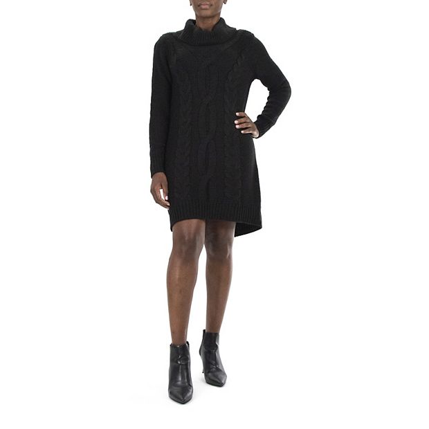 blue dress for baby girl Ribbed - Cowl Turtleneck Tunic Sweater Dress - Black main image 1