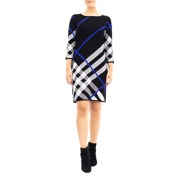 Nina Leonard Blue & Black Sweater Dress ~ Women's Medium WORN ONCE