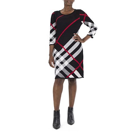 Женские платья Nina Leonard Women's Nina Leonard Oversize Plaid Sweater Dress
