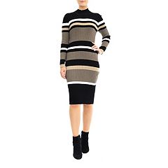 Nina Leonard Shoulder Zip Detail Elbow Sleeve Cotton Knit Sweater Dress