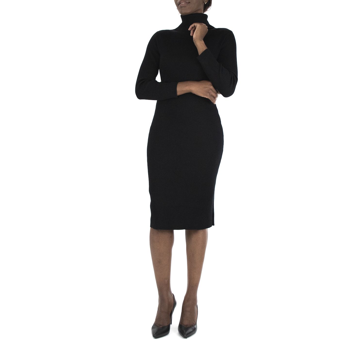 Женское платье Nina Leonard Midi Sheath Sweater Dress, цвет: Чёрный — фото 1