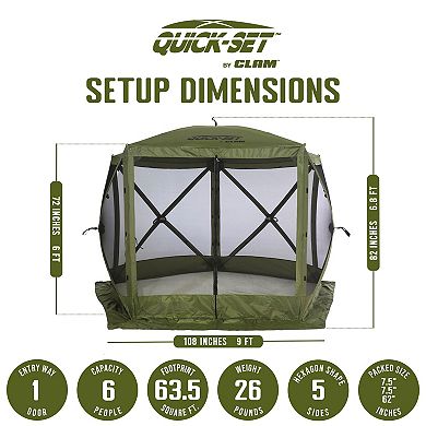 Clam Quick-set Venture 9 X 9 Foot Portable Outdoor Camping Canopy Shelter, Green