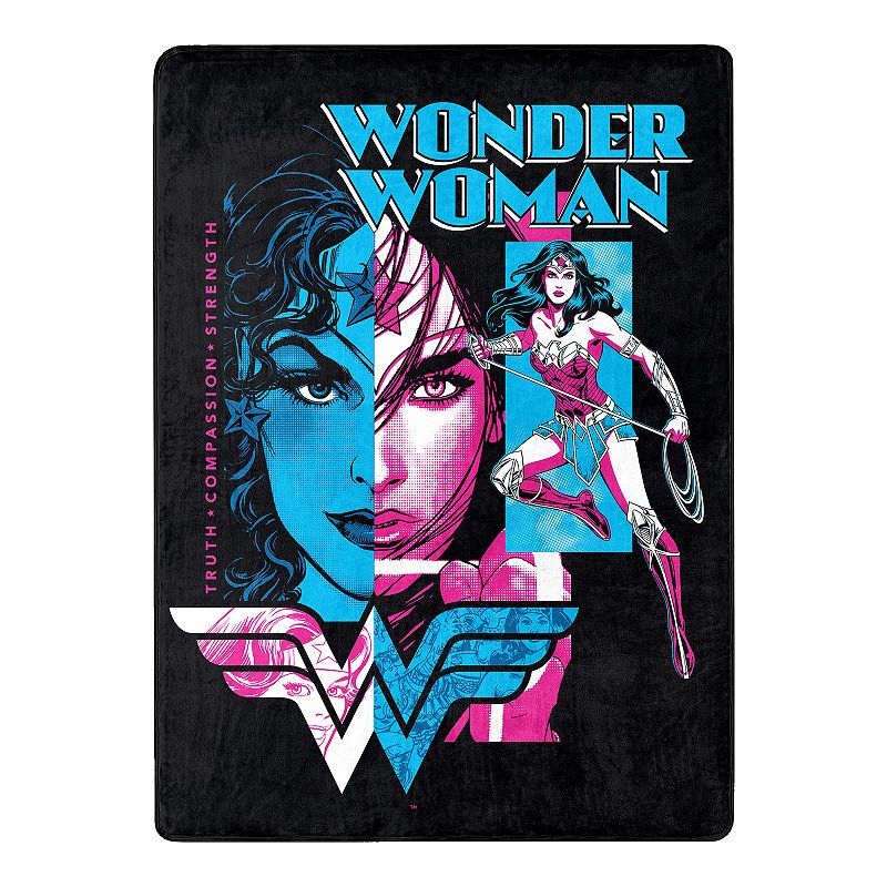 Wonder Woman Truth Compassion Strength Silk Touch Throw, Multicolor